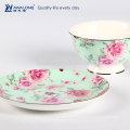 240ml Peony Painting Extravagant Green Fine Ceramic Bone Chine Ensemble de coupe de café et de soucoupe